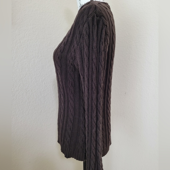 Lauren Ralph Lauren Women's Chunky Cable Knit V-Neck Sweater•Brown•100% Cotton•L - Picture 4 of 8